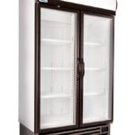 HD1140F-Left-Closedpsd | Securadeal Double door Glass front Commercial Display Refrigerator with Shelves and a Vented Base Cabinet for Cooling