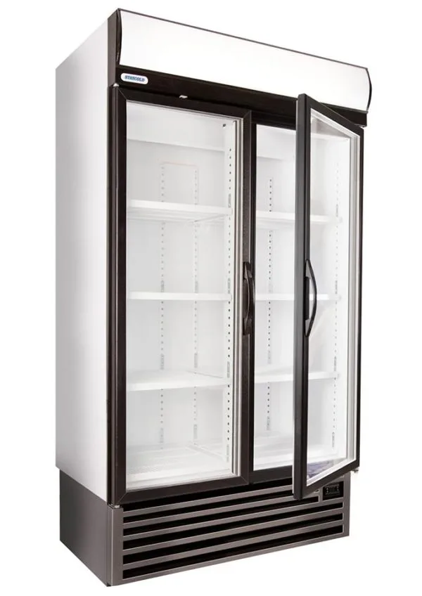 HD1140F-Left-Openpsd-600x848 | Securadeal Double door Glass front Commercial Display Refrigerator with Adjustable Shelves and a Vented Base Section