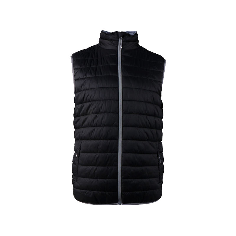 Black Quilted Puffer Vest with a Full Front Zipper and Stand Up Collar