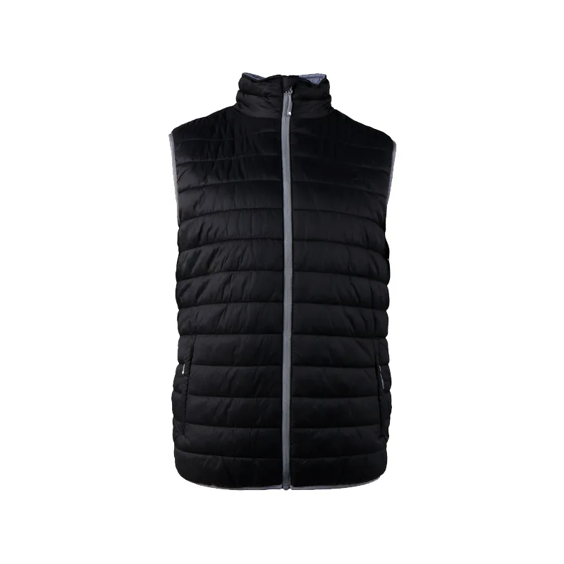 Black Quilted Puffer Vest with a Full Front Zipper and Stand up Collar