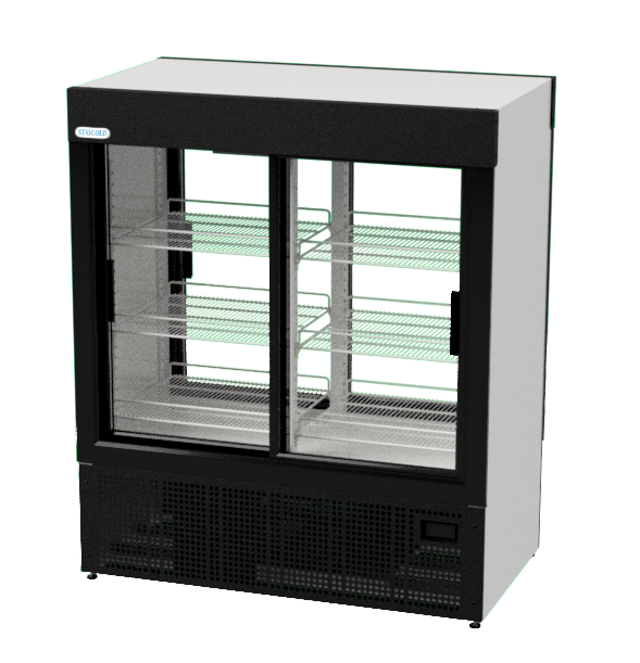 SD-1140-FLC-3c | Securadeal Dual door Glass display Refrigerated Merchandiser with Metal Wire Shelves and Black Frame commercial Display Cooler