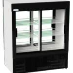 SD-1140-FLC-Left | Securadeal Two door Glass front Display Refrigerator with Multiple Chrome Wire Shelves and a Black Frame Used for Retail Display
