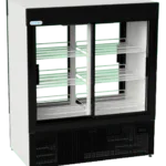 SD-1140-FLC-Left | Securadeal Two door Glass front Display Refrigerator with Multiple Chrome Wire Shelves and a Black Frame Used for Retail Display