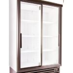 SD1140-Leftpsd-600x848 | Securadeal Two door Glass front Display Refrigerator with Empty Shelves in a Commercial Setup to Showcase Chilled Goods