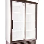 SD1140-Leftpsd-600x848 | Securadeal Two door Glass front Display Refrigerator with Empty Shelves in a Commercial Setup to Showcase Chilled Goods