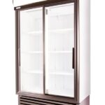 SD1140-Rightpsd-600x848 | Securadeal Double door Glass display Refrigerator for a Shop with Empty White Shelves Inside and a Vented Base Unit Below