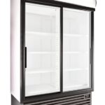 SD1360-Leftpsd-600x848 | Securadeal Double door Glass front Display Refrigerator with Empty Shelves and a Vented Base Unit on the Bottom