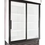 SD1360-Leftpsd-600x848 | Securadeal Double door Glass front Display Refrigerator with Empty Shelves and a Vented Base Unit on the Bottom
