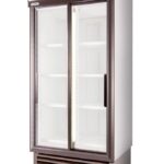 SD890-Rightpsd | Securadeal Refrigerated Display Case with Double Glass Doors and White Interior Shelves Accessed from the Front