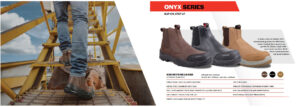 Screenshot 2026-05-06 083217 | Securadeal Industrial Worker Wearing Brown Boots Climbs Yellow Scaffolding Onyx Series Slip on Boot Ad Shown on the Right with Three Styles