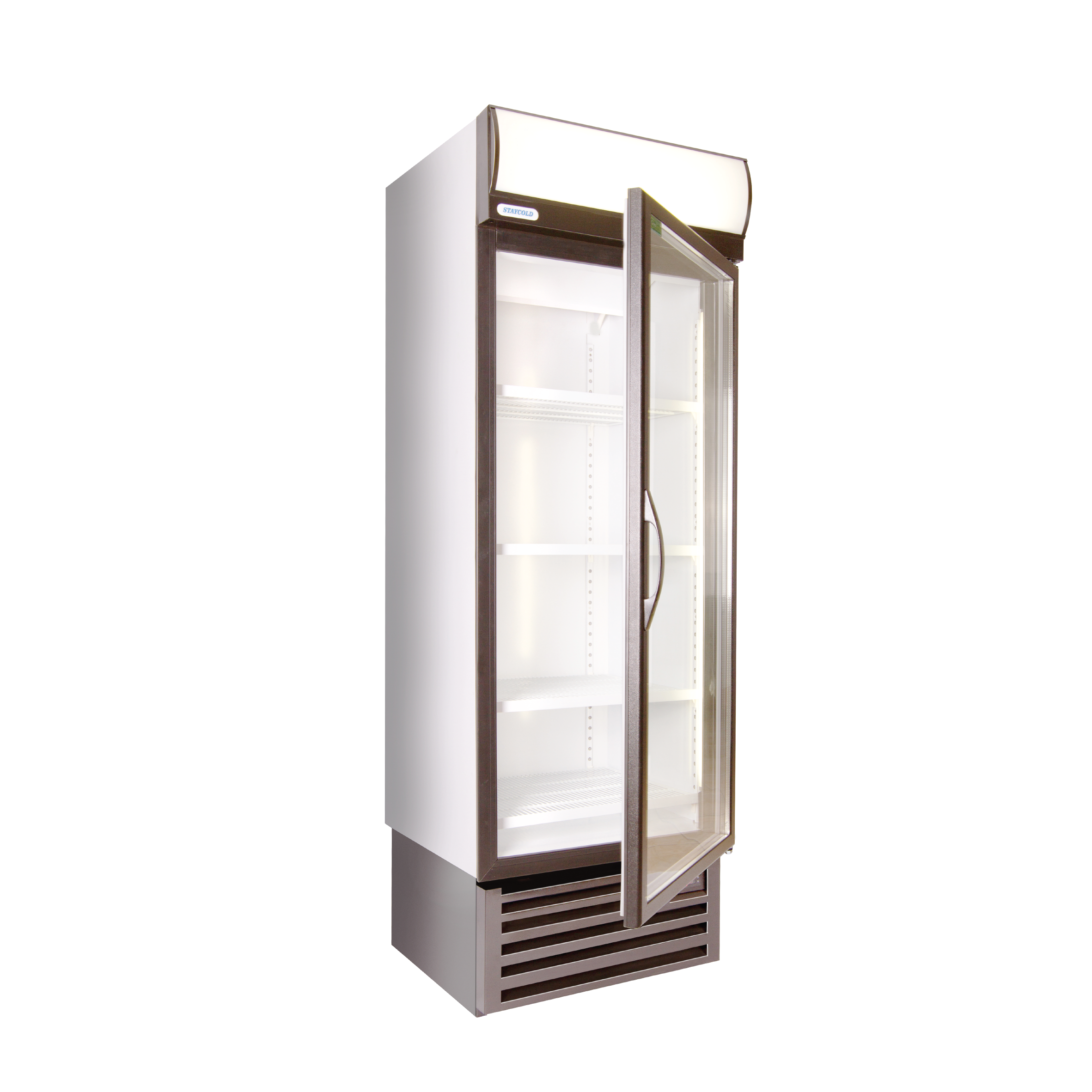 Staycold_Products-10-1 | Securadeal Tall Glass door Display Fridge with Dark Brown Trim and Illuminated Interior Shelves