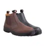 Brown and Black Leather Chelsea Boots with Elastic Side Panels and Rugged Lug Soles