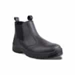 WR0202 - WR0209 - WRIGHT CHELSEA SOFT TOE BLK | Securadeal Black Leather Chelsea style Boot with Elastic Side Panels and a Rugged Treaded Sole Viewed from the Front left Side