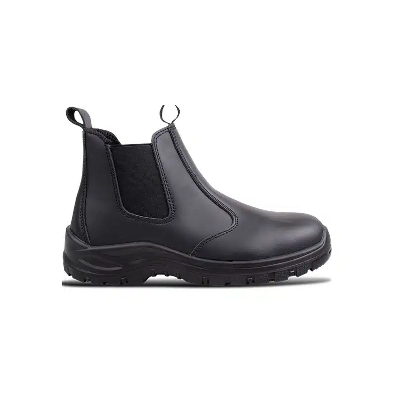 Black Chelsea Boot with Elastic Side Panel and Pull tab Chunky Sole Side View