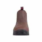 WRIGHT CHELSEA SOFT TOE BRN 5 | Securadeal Front View of a Brown Leather Ankle Boot with a Black Sole and a Pull Tab at the Back