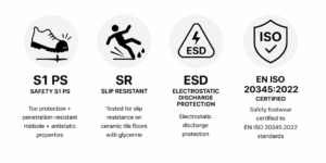 e3ac098c-4e10-4b41-9952-b3c86bacab78 | Securadeal S1 Ps Safety Shoe Icon Indicating Toe Protection Penetration resistant Midsole and Antistatic Properties