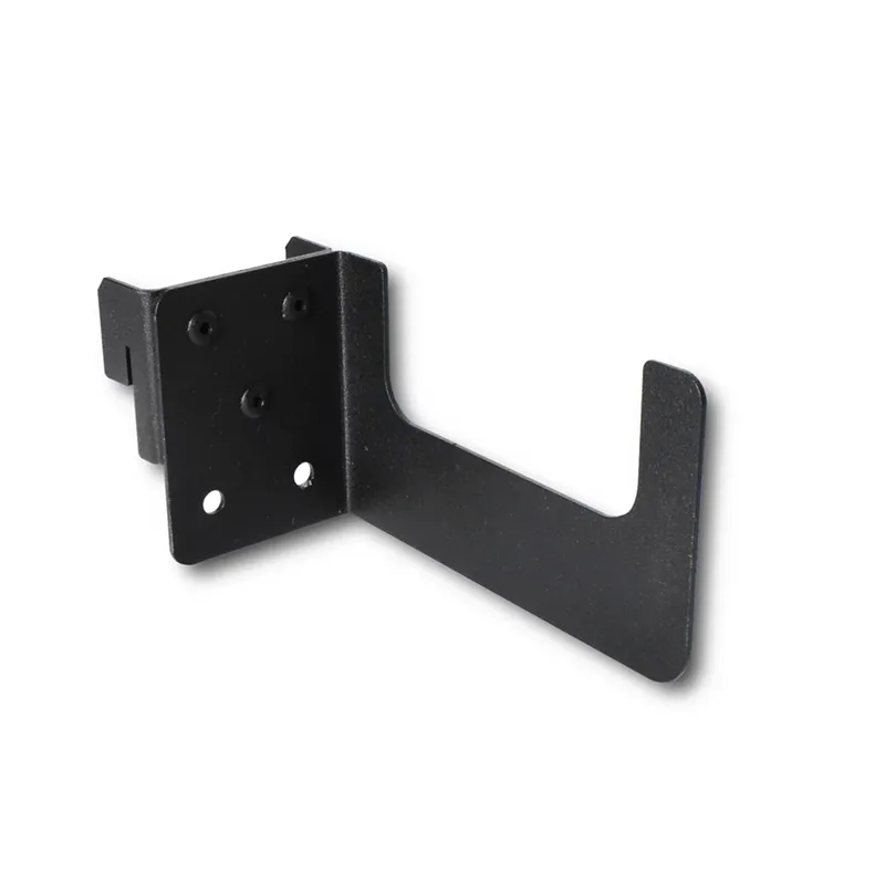 Black Metal Wall mount Bracket with an L shaped Arm and Multiple Mounting Holes
