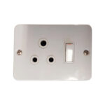 1 | Securadeal White Wall Plate with Three Round pin Electrical Sockets and a Vertical Rocker Switch