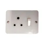 White Wall Plate with Three Round pin Electrical Sockets and a Vertical Rocker Switch