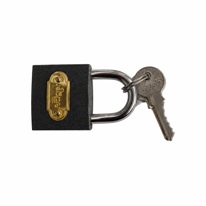1 | Securadeal Black Padlock with a Brass Nameplate and Two Keys on a Keyring Attached to the Shackle
