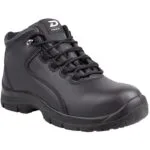 Black Leather Hiking Boot with a Rugged Sole and Laced Front Featuring a d Hiker Label on the Tongue