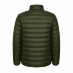 11baf054-6985-435f-b5e7-1d6c2003e848 | Securadeal Back View of a Dark Olive Green Quilted Puffer Jacket with Horizontal Stitching and a Stand Collar