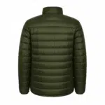 11baf054-6985-435f-b5e7-1d6c2003e848 | Securadeal Back View of a Dark Olive Green Quilted Puffer Jacket with Horizontal Stitching and a Stand Collar