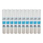 Row of White Rubber Coating Membrane Rolls with Blue Labels Lined Up in a Row 80mm X 10m Each