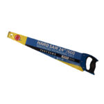 Blue and Yellow Hand Saw in Packaging Labeled hand Saw 24  600 with a Black Handle on the Right Side