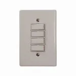 White Four gang Light Switch Plate with Four Vertical Rocker Switches on a Wall Plate