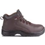 Brown Leather Hikingwork Boot with Padded Collar and Rugged Tread on a White Background