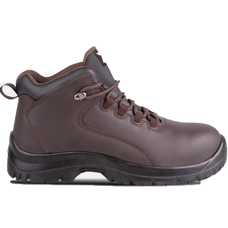 Brown Leather Hikingwork Boot with Padded Collar and Rugged Tread on a White Background
