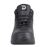 3 | Securadeal Black High top Boot Viewed from the Front Showing Laces and a Padded Tongue with a White D Logo