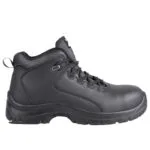 Black Rugged Hiking Boot with a Thick Tread Sole Lace up Front and Pull Tab at the Heel for Easy Wearing