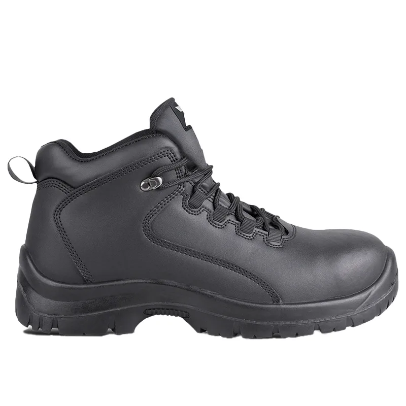 Black Rugged Hiking Boot with a Thick Tread Sole Lace up Front and Pull Tab at the Heel for Easy Wearing