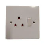 Beige Wall Plate Featuring a Three pin Electrical Outlet and a Vertical Toggle Switch