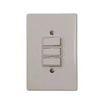 Beige Wall Plate with Three Vertical Rocker Switches Showing Two Screws Above and Below the Plate
