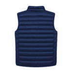 70ff65b3-d190-4cfb-ae58-532b9d48c6fb | Securadeal Back View of a Navy Blue Quilted Puffer Vest with Horizontal Baffles and a Stand up Collar