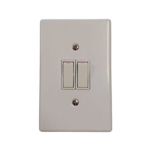White wall plate with two vertical toggle switches (double light switch)