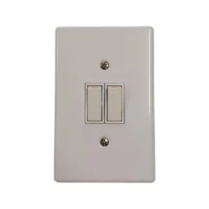 White wall plate with two vertical toggle switches (double light switch)