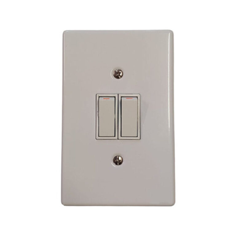 White wall plate with two vertical toggle switches (double light switch)
