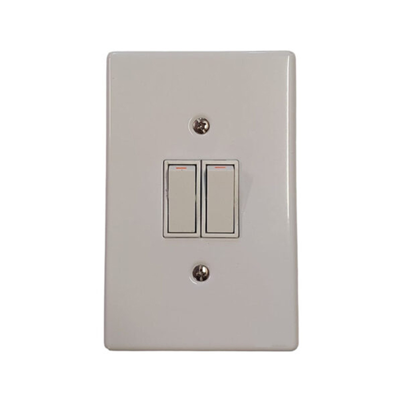 White wall plate with two vertical toggle switches (double light switch)