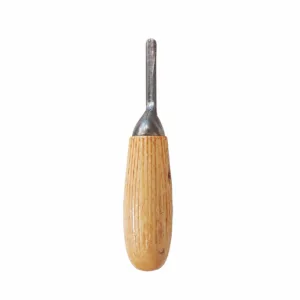 Wooden-handled carving tool with a narrow metal blade for shaping wood