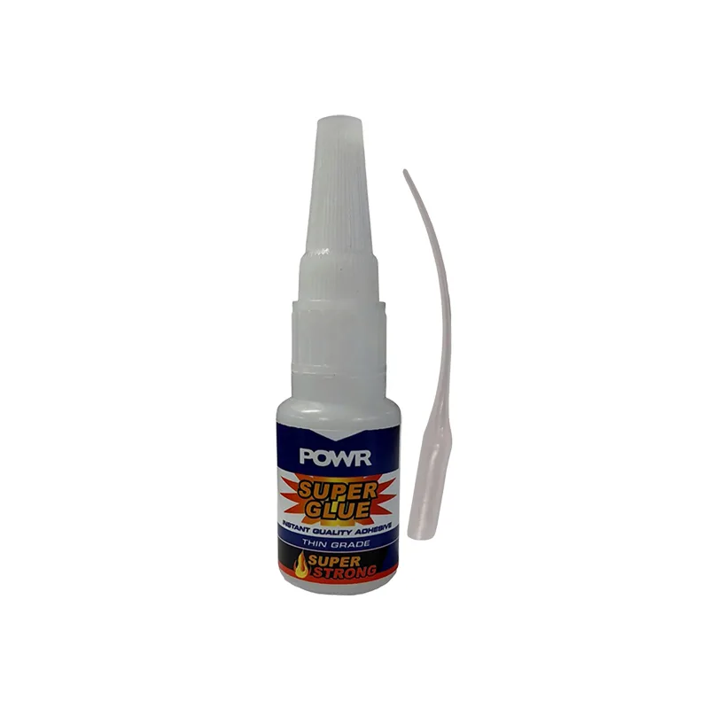 A10991 | Securadeal White Bottle of Powr Super Glue with a Large Twist Cap and a Separate Precision Applicator Beside It