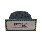 A10992 | Securadeal Dark Circular Patches of Patchpal Cold Patch Pothole Repair Solution Atop a Green Striped Box Labeled Patchpal