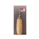 Wood Carving Gouge with a Wooden Handle Displayed on a Gray Backing Board
