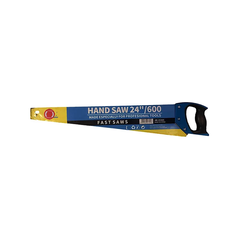 CH0071 copy | Securadeal Blue and Yellow Hand Saw in Packaging Labeled hand Saw 24600 with a Black Handle on the Right Side