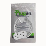 White 3 outlet Power Adapter with a Coiled Cord Displayed on Its Packaging