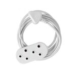 White Multi outlet Extension Lead with a Long Coiled Cord and Several Socket Openings Accessible on the Outlet Block