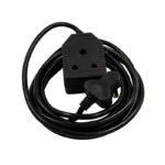 E11194 - 1 | Securadeal Coiled Black Extension Cord with a 3 outlet Adaptor and Plug at the End power Strip Style
